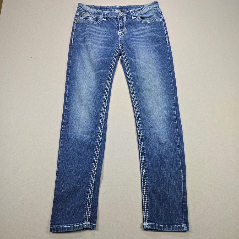 True Religion Joey Section Row Womens Blue‎ Denim Jeans White Stitching
